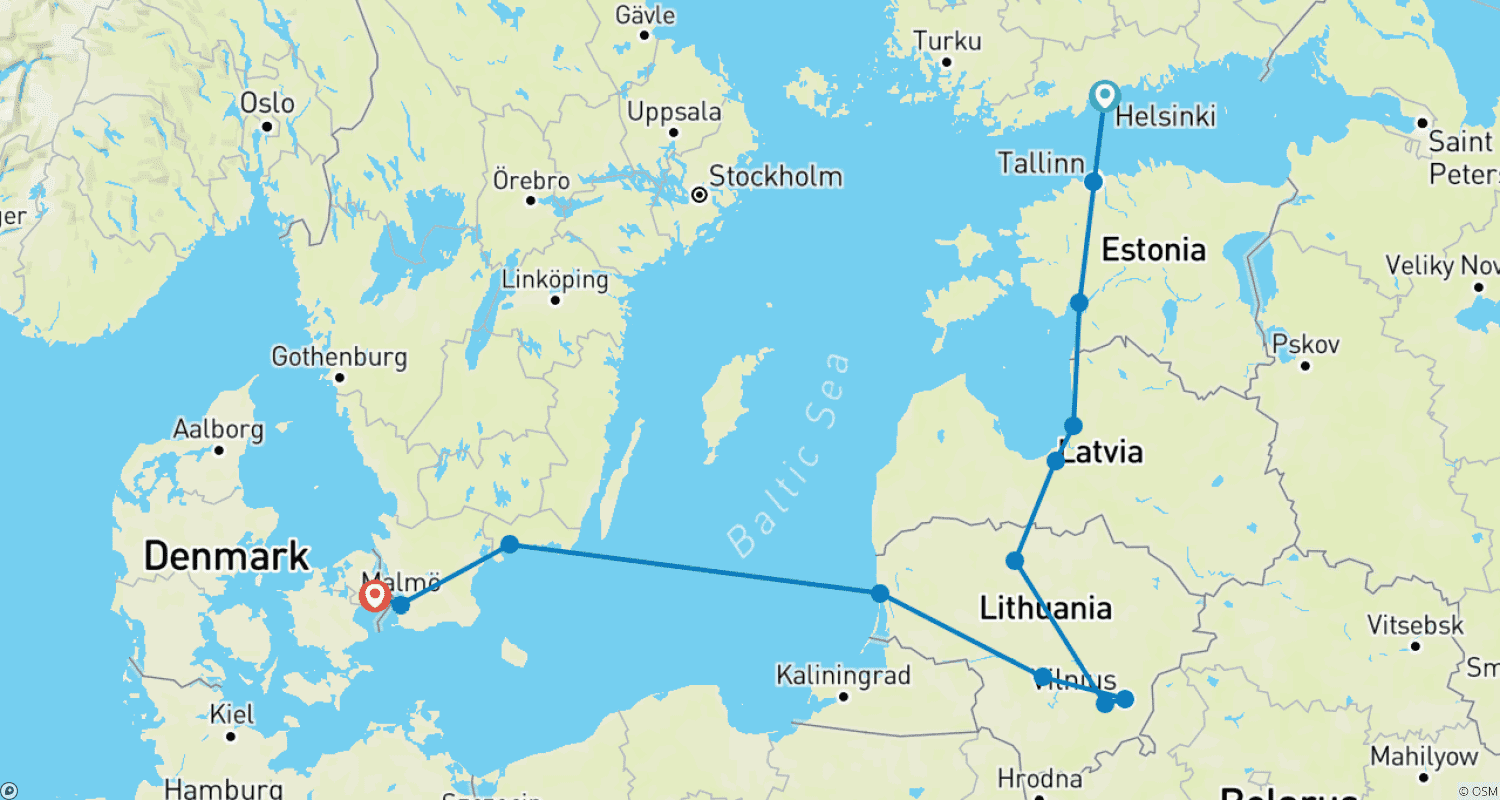 Mapa trasy: Nordic & Baltic Escape