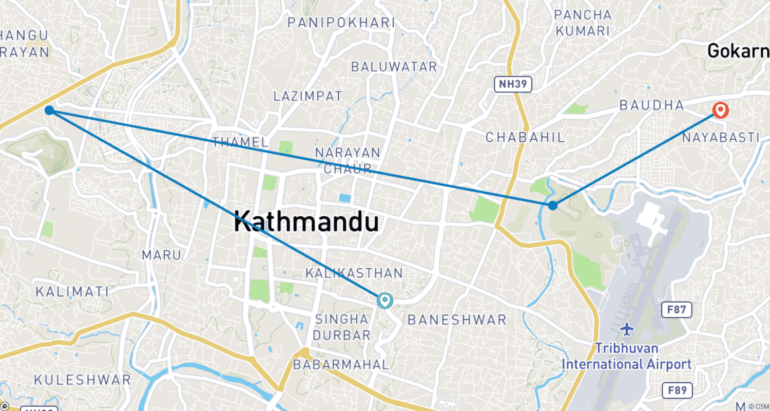 Mapa trasy: Kathmandu Day Tour