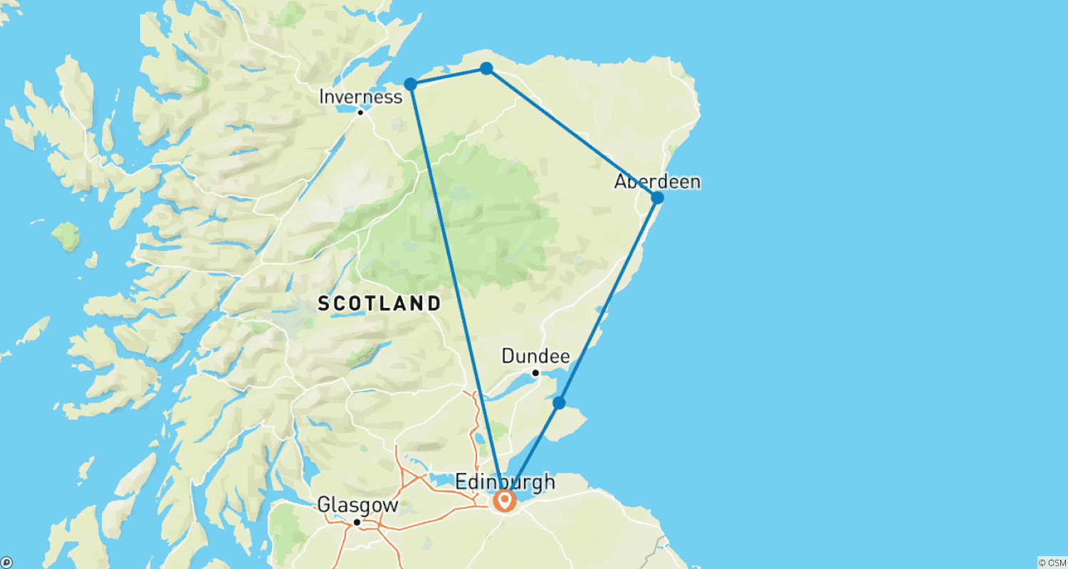 Scottish Castles Uncovered (Hotel) - 4 daysのルートマップ