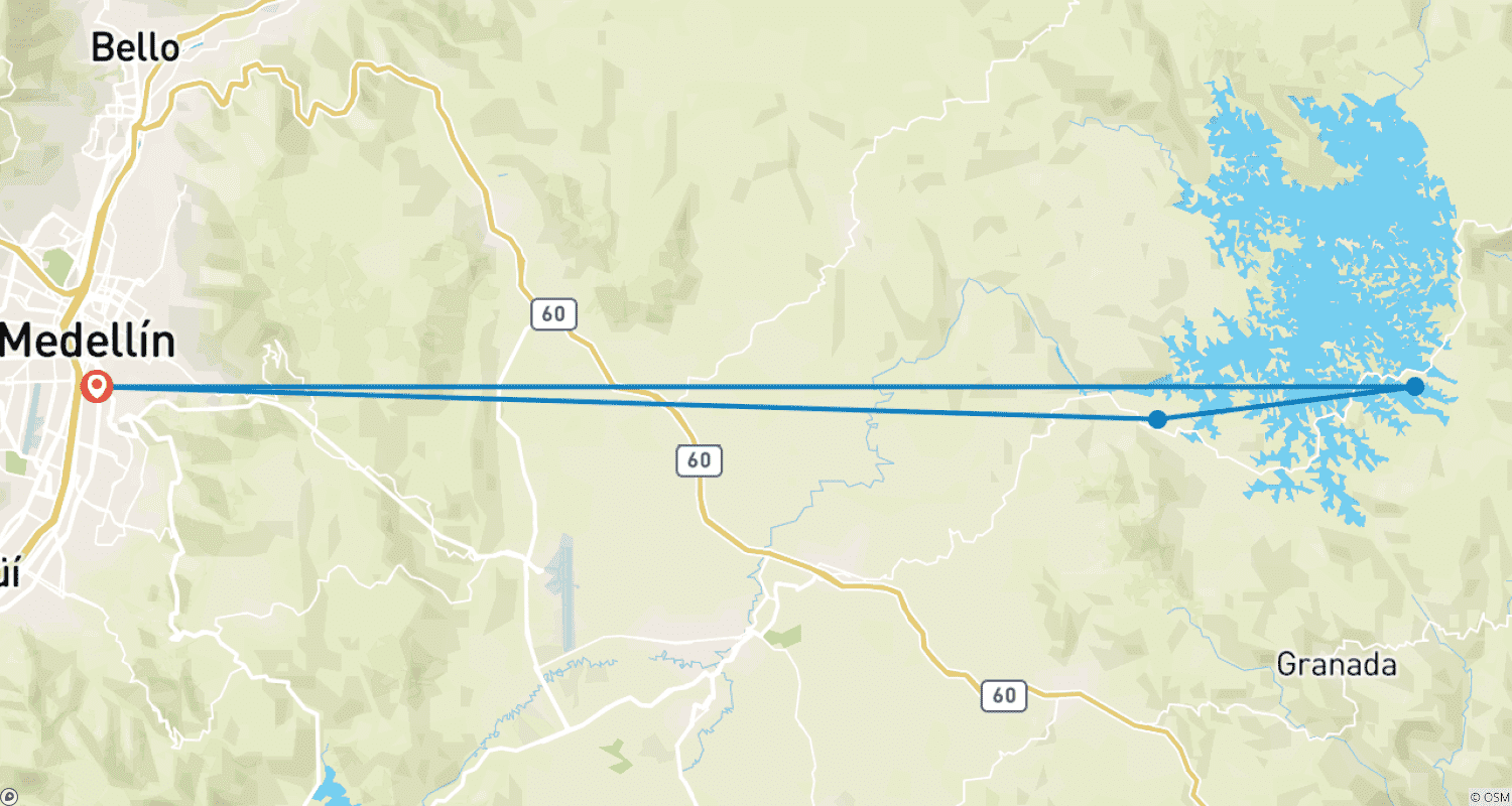 Mapa do percurso de 5-Day Medellin, Guatape & Coffee Farm Tour