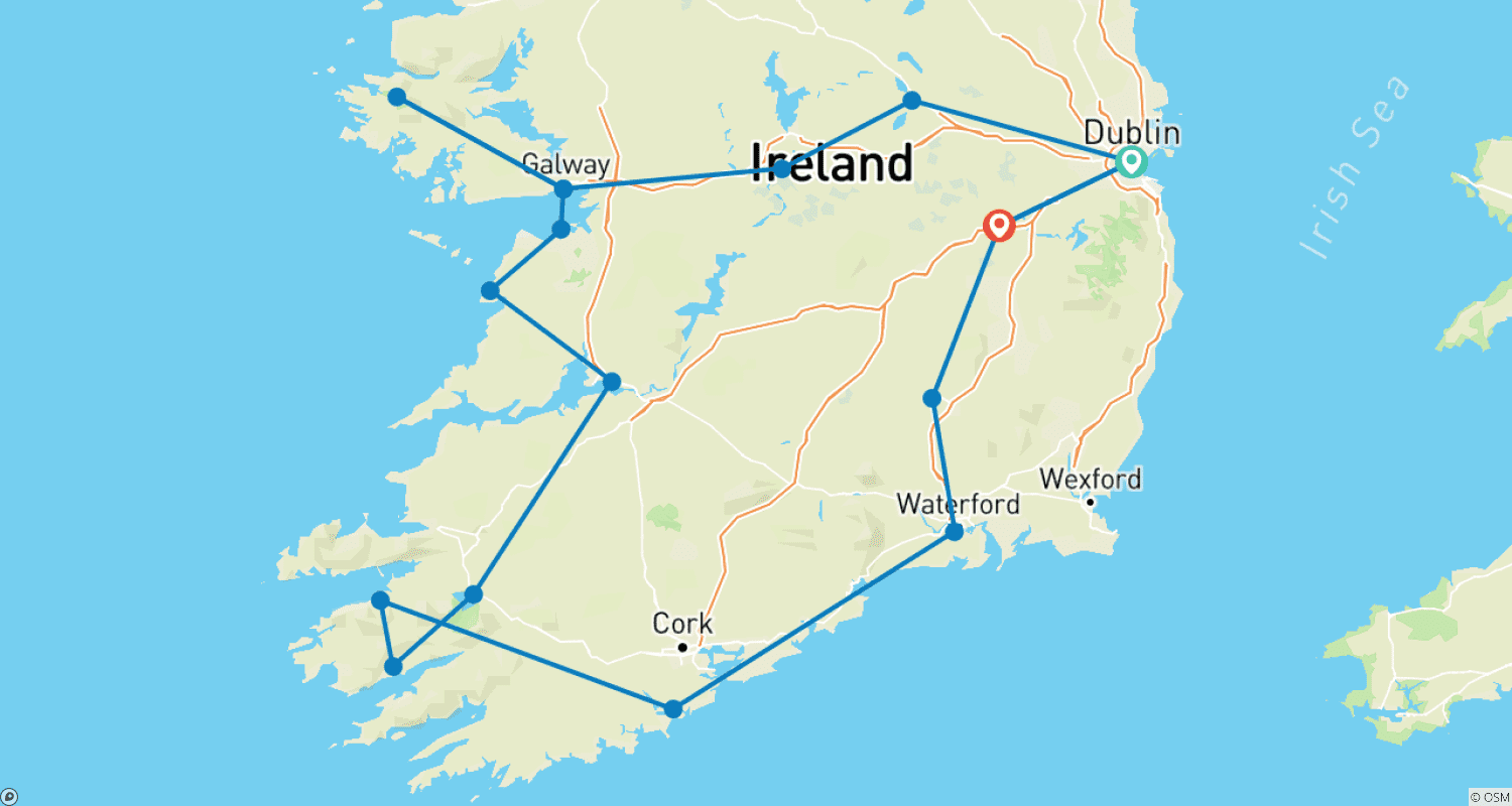 Mapa do percurso de Maravilhas Naturais Celtas: Uma Viagem de Descoberta pela Beleza Selvagem da Irlanda