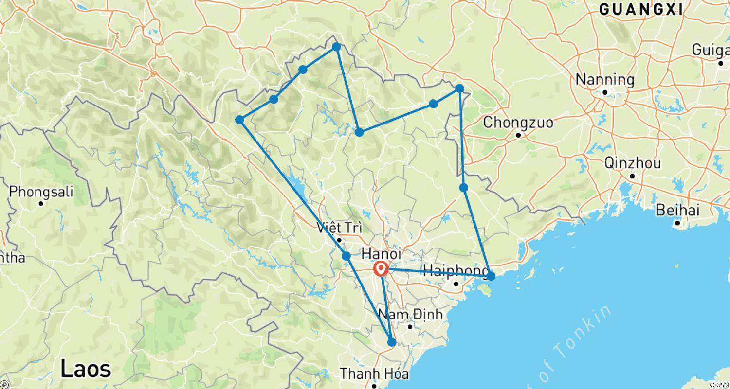 North-Eastern Vietnam Loop Trip - 14 days 13 nights [Private Tour]のルートマップ