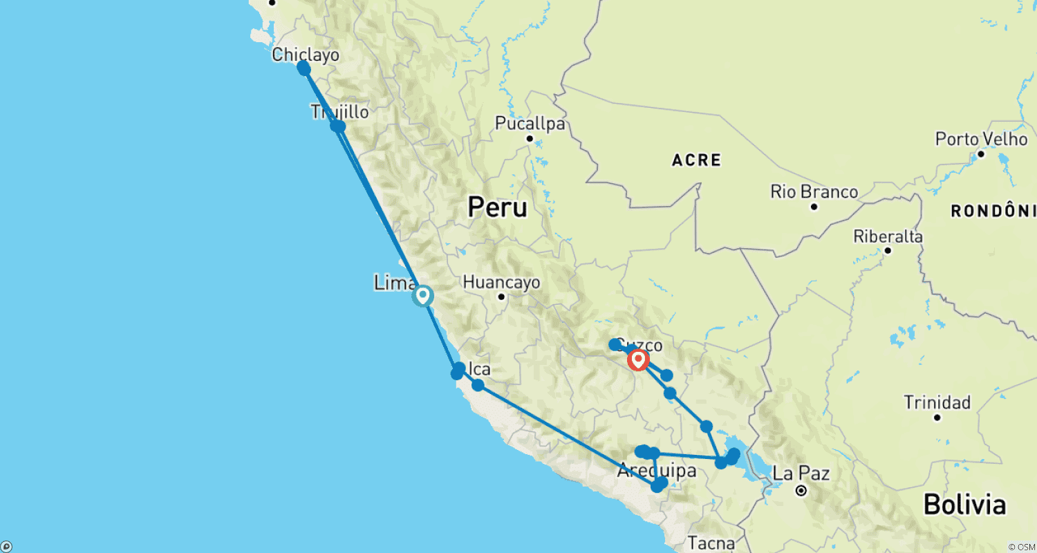 Mapa trasy: Peru - z Północy na Południe