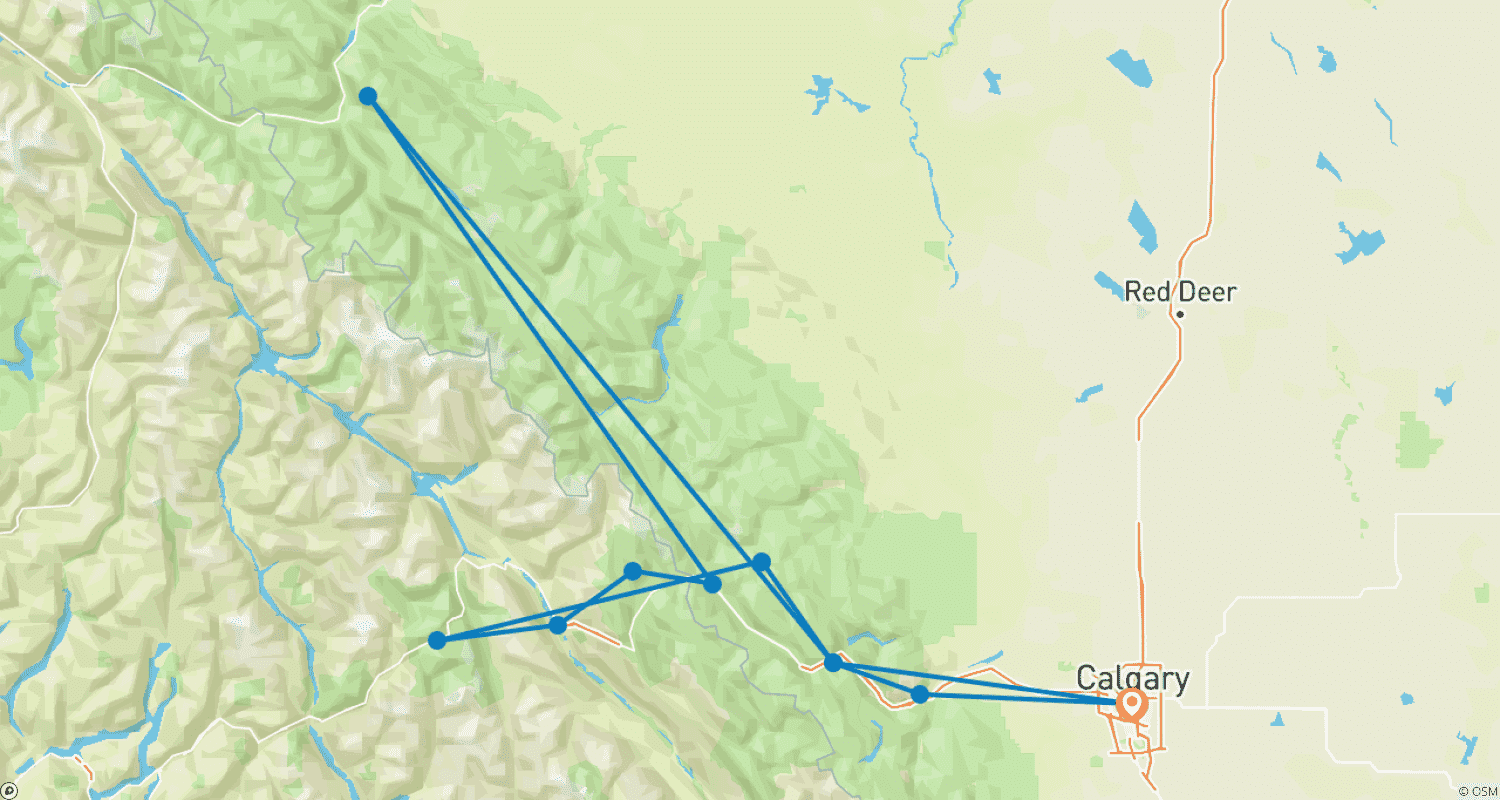 Mapa do percurso de O Melhor de Banff e Yoho: Tour de Caminhada com Estadias em Hotel