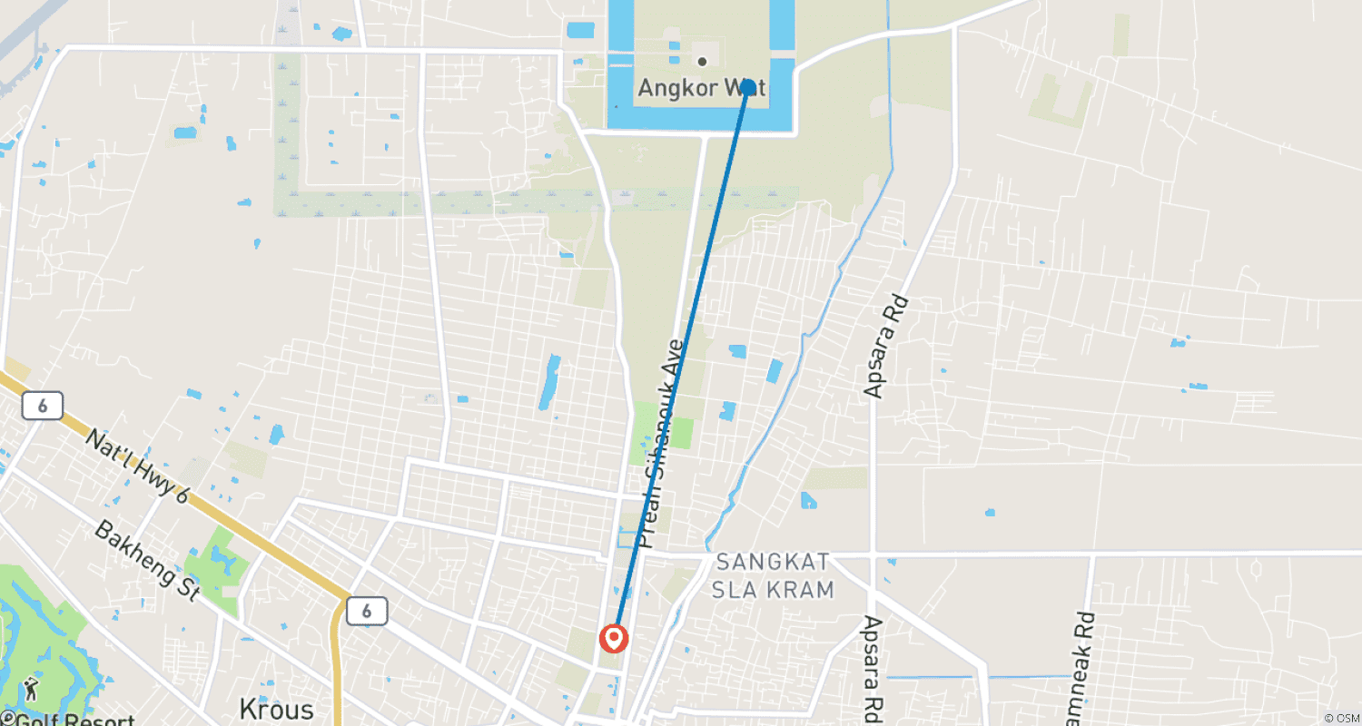Mapa do percurso de Nascer do Sol Privado em Angkor Wat com Almoço Incluído