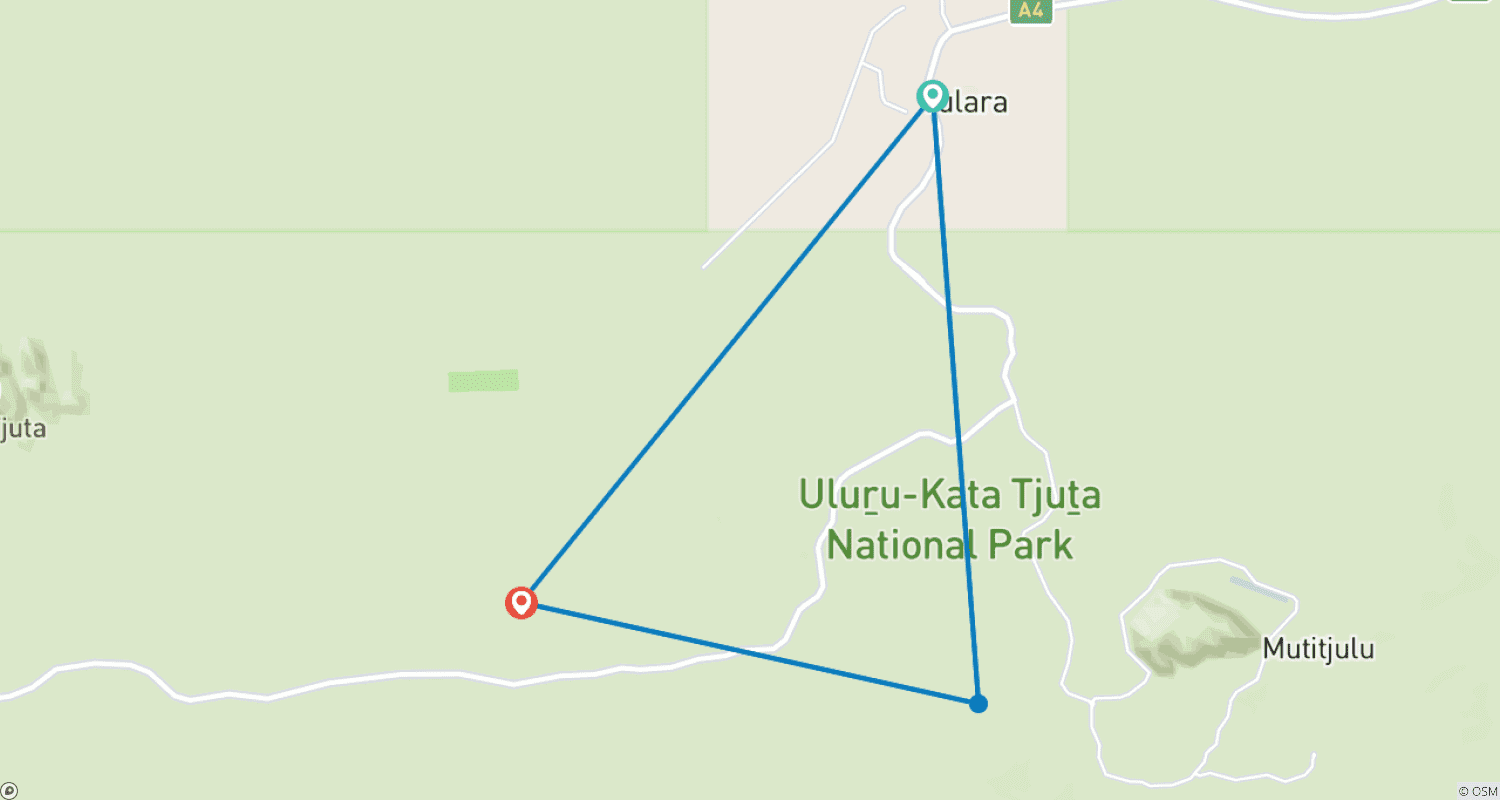 Mapa do percurso de Destaques de Uluru e Kata Tjuta (Superior, Escapada Curta)