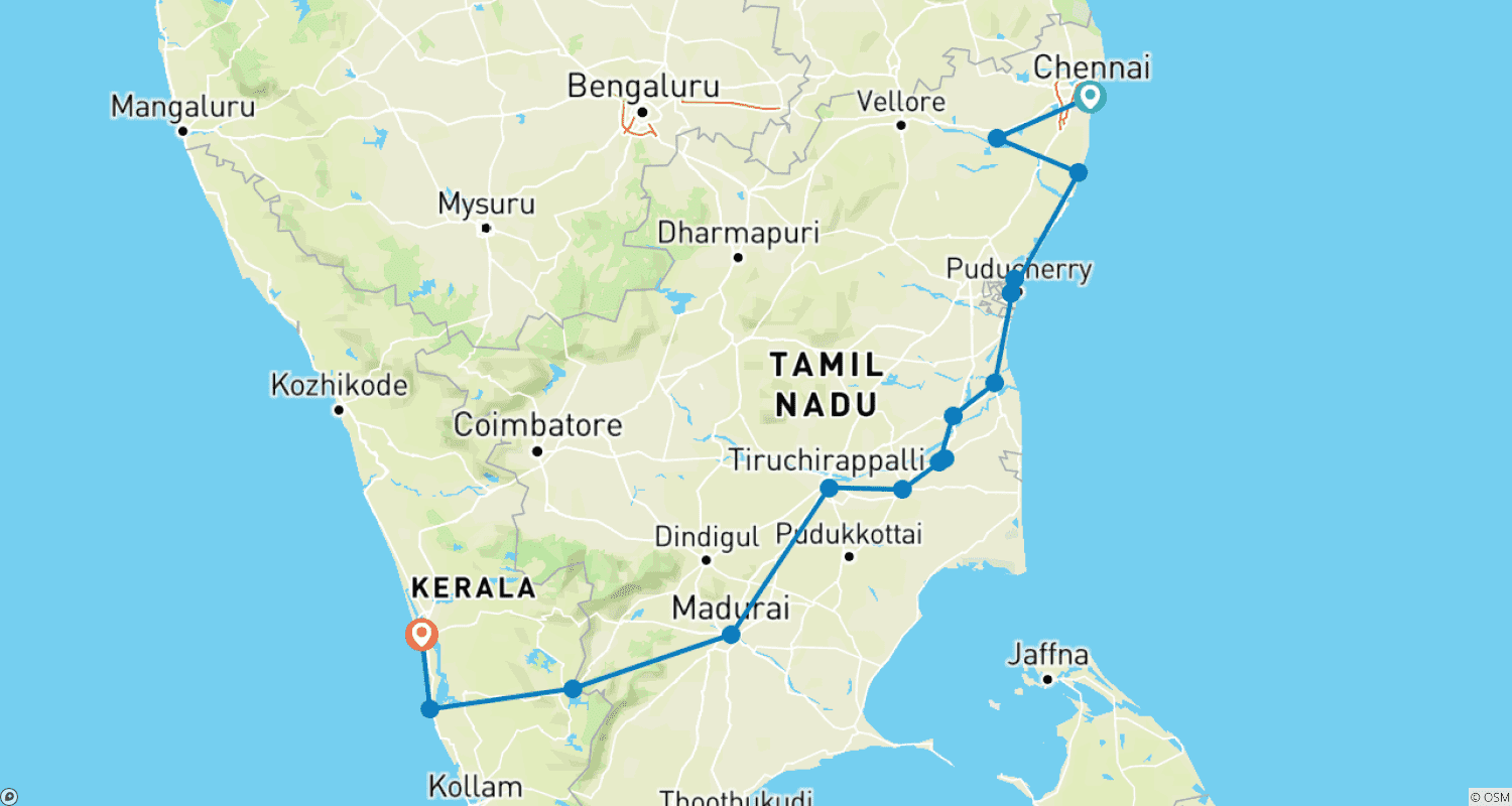 古典的な南インドのルートマップ