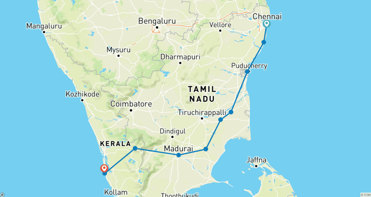 インド横断サイクリングツアーのルートマップ