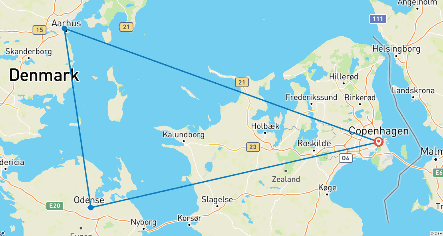 Highlights of Denmark by Railのルートマップ