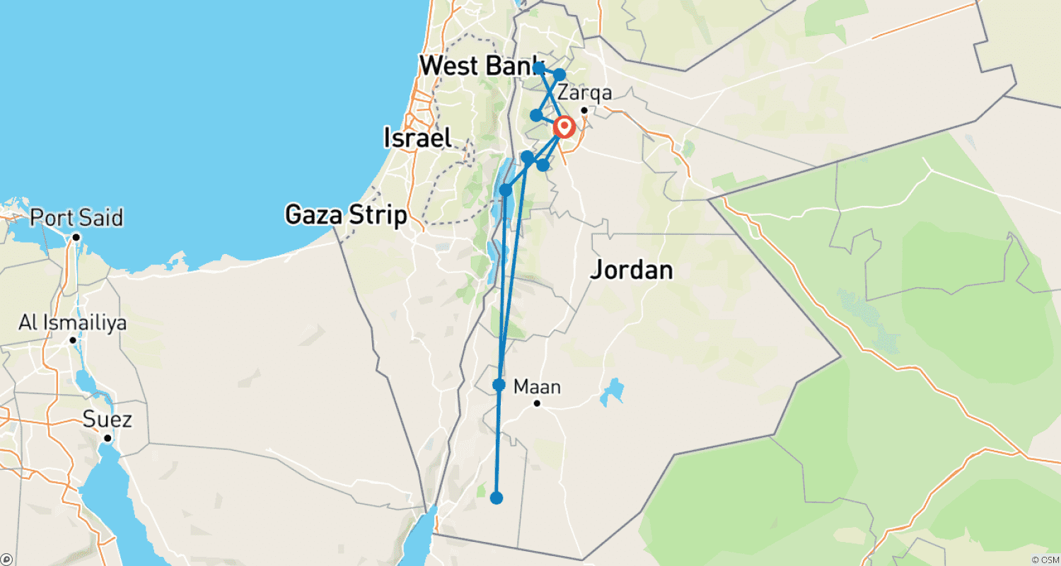 خريطة مسار 7 days Highlights of a Week-Long Jordan Tour - every Friday