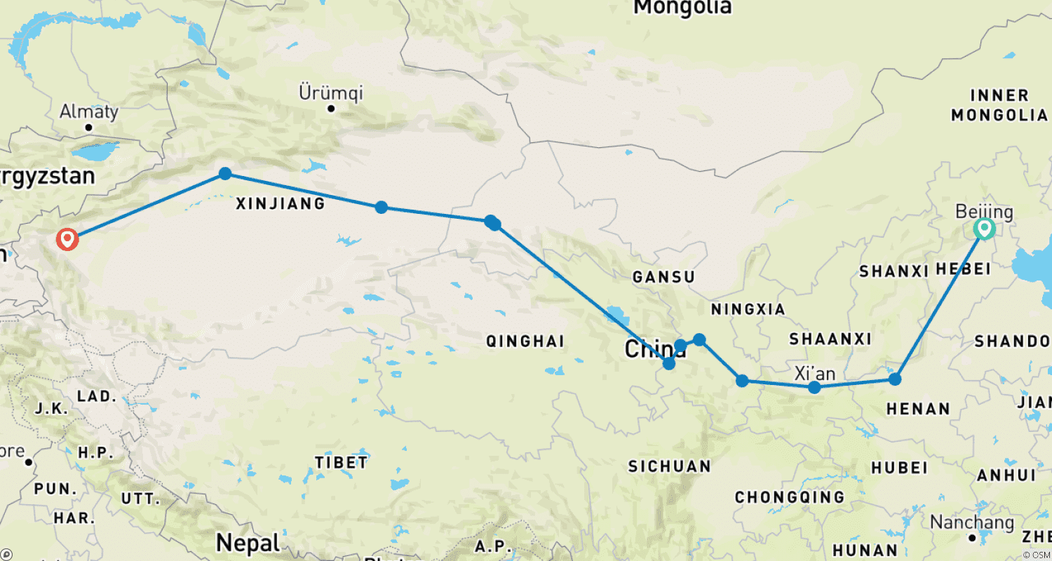 Mapa trasy: Silk Road Grottos Tour 18D