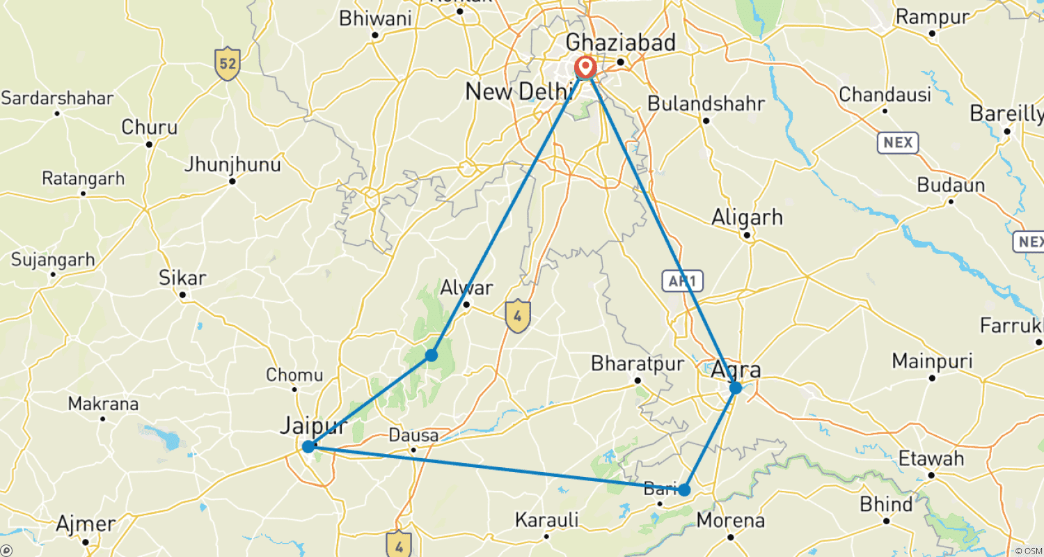 Mapa do percurso de 10 Days Royal Rajasthan Tour