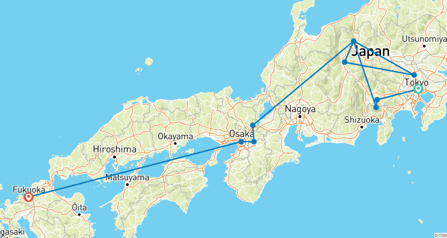 خريطة مسار 12 Days Unique Family Experiences in Japan with Kids (private guide & driver）