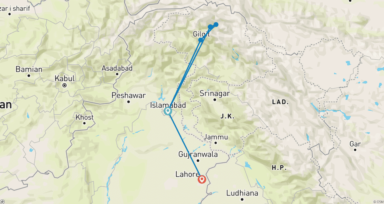 خريطة مسار Hunza valley and Lahore Exploratory Tour