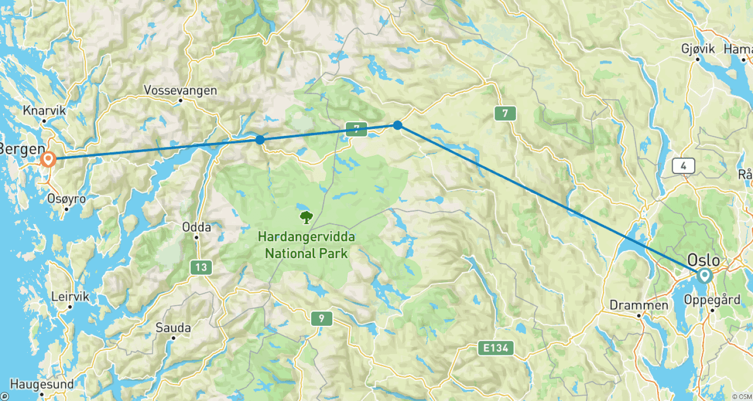 Mapa trasy: Hardanger Highlights - fly & drive