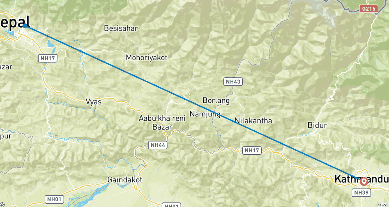 خريطة مسار Kathmandu Pokhara Tour