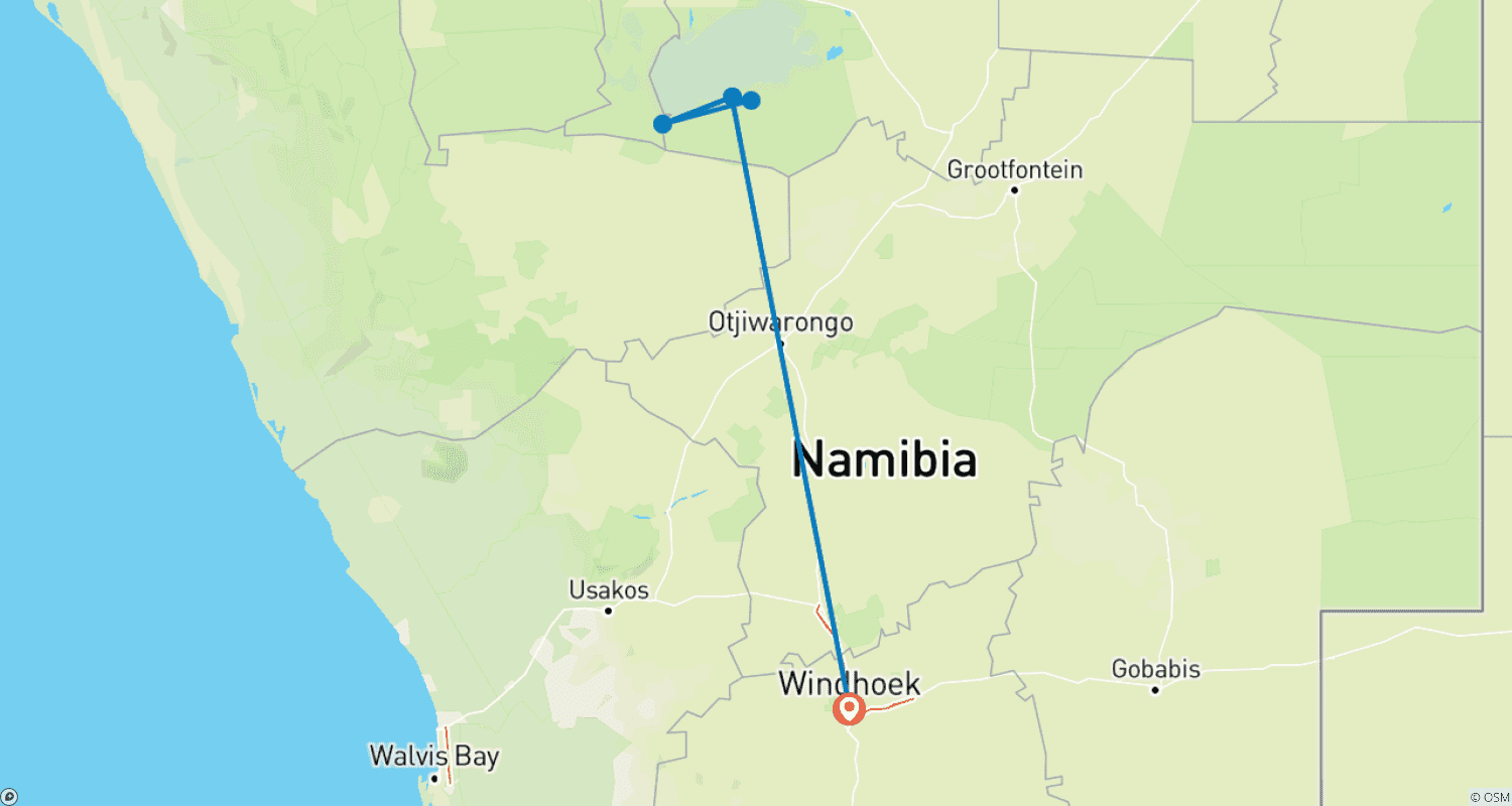 خريطة مسار 6 Days Safaris in Namibia | Private Guided Camping