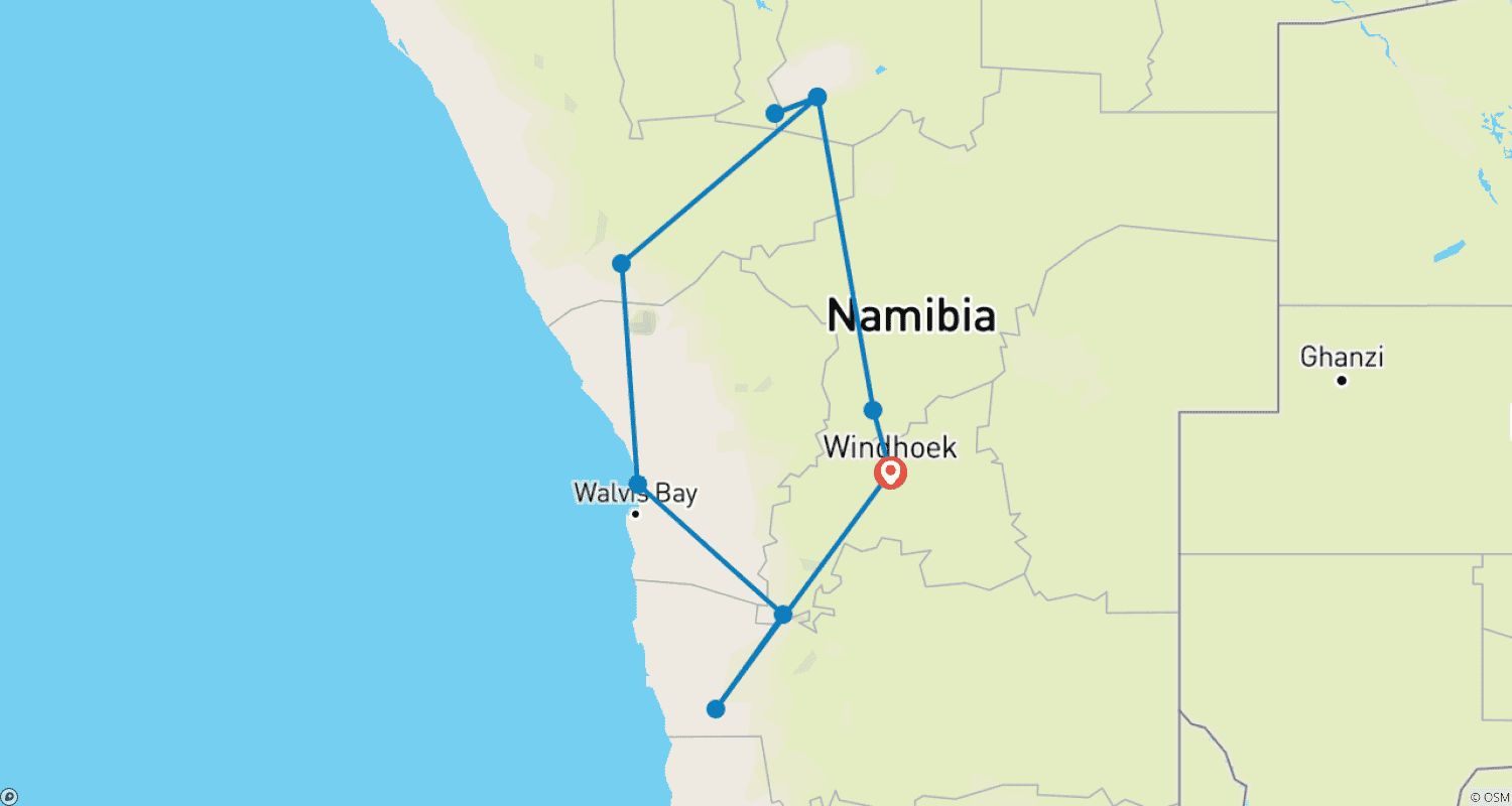 خريطة مسار 7 Days Highlights of Namibia | Auto Tour Camping