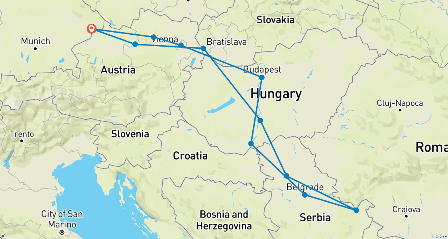 Mapa trasy: Różnorodność Dunaju aż do Żelaznych Wrót