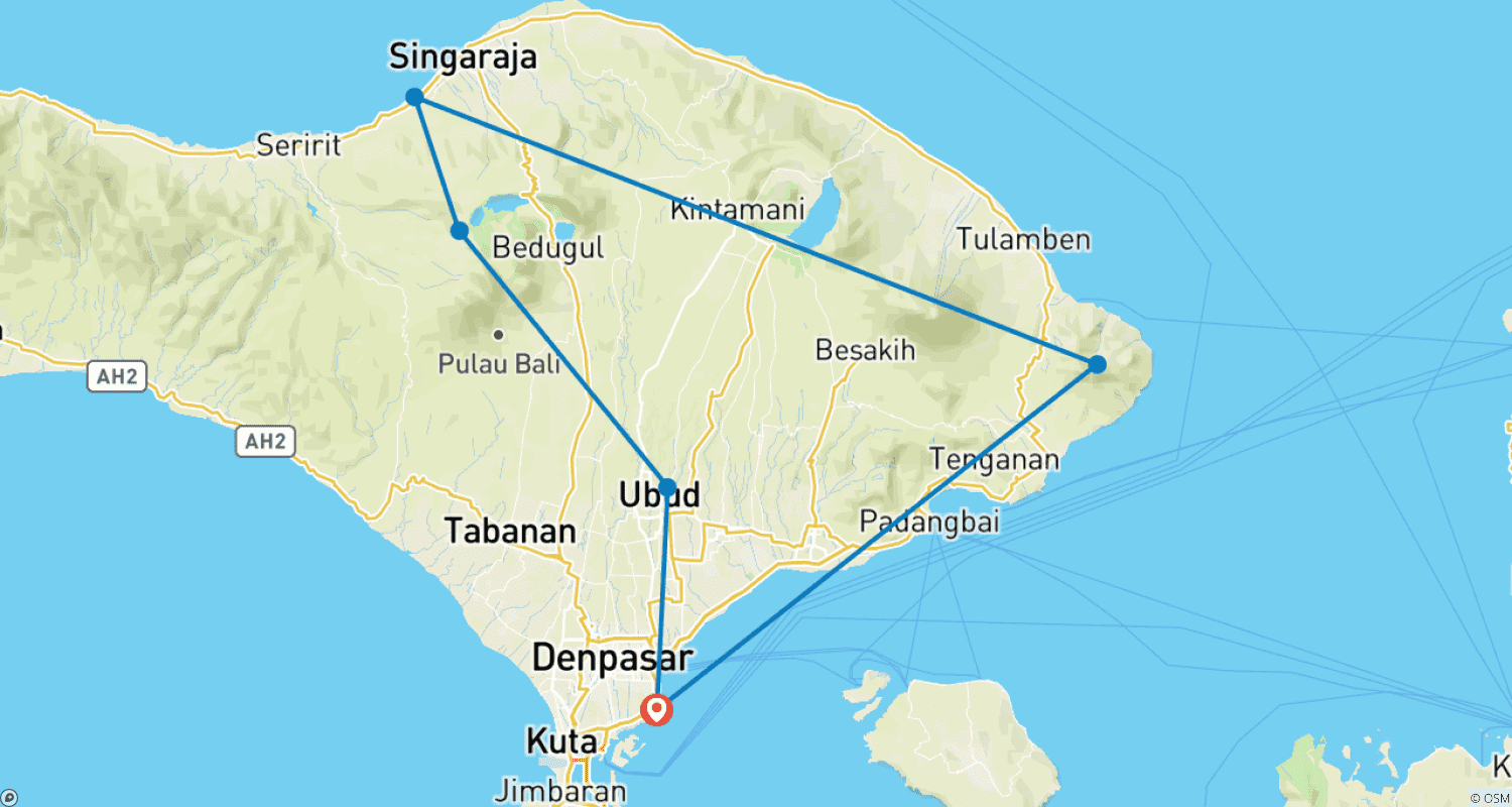 Mapa do percurso de A Melhor Viagem Autoguiada de Luxo de 8 Dias em Bali com Hotéis 4*