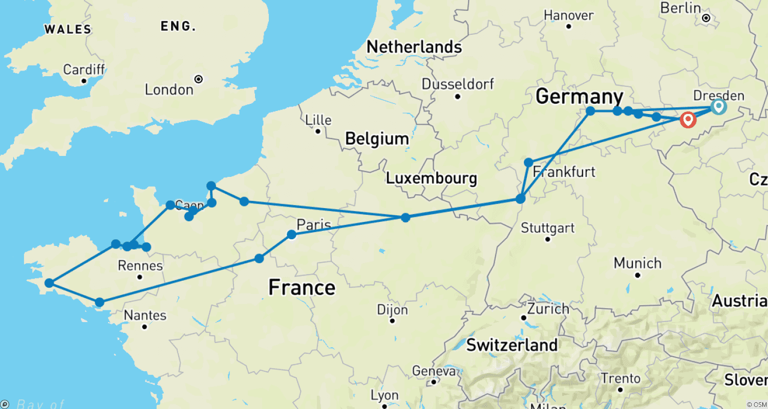 خريطة مسار Zeitreise durch die Normandie & Bretagne