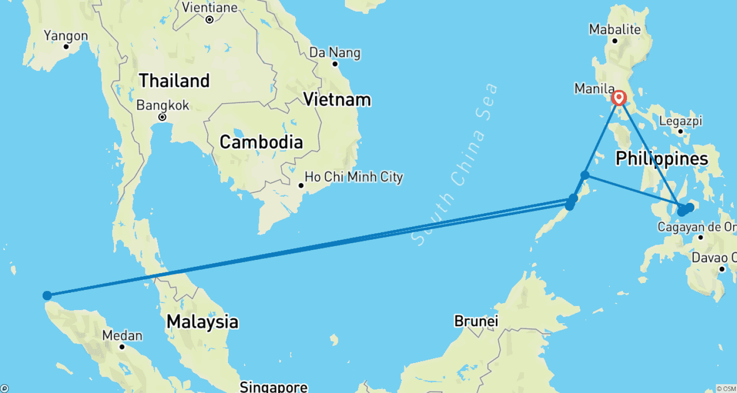 خريطة مسار Hong Kong Stopover & Philippines Island Hopping