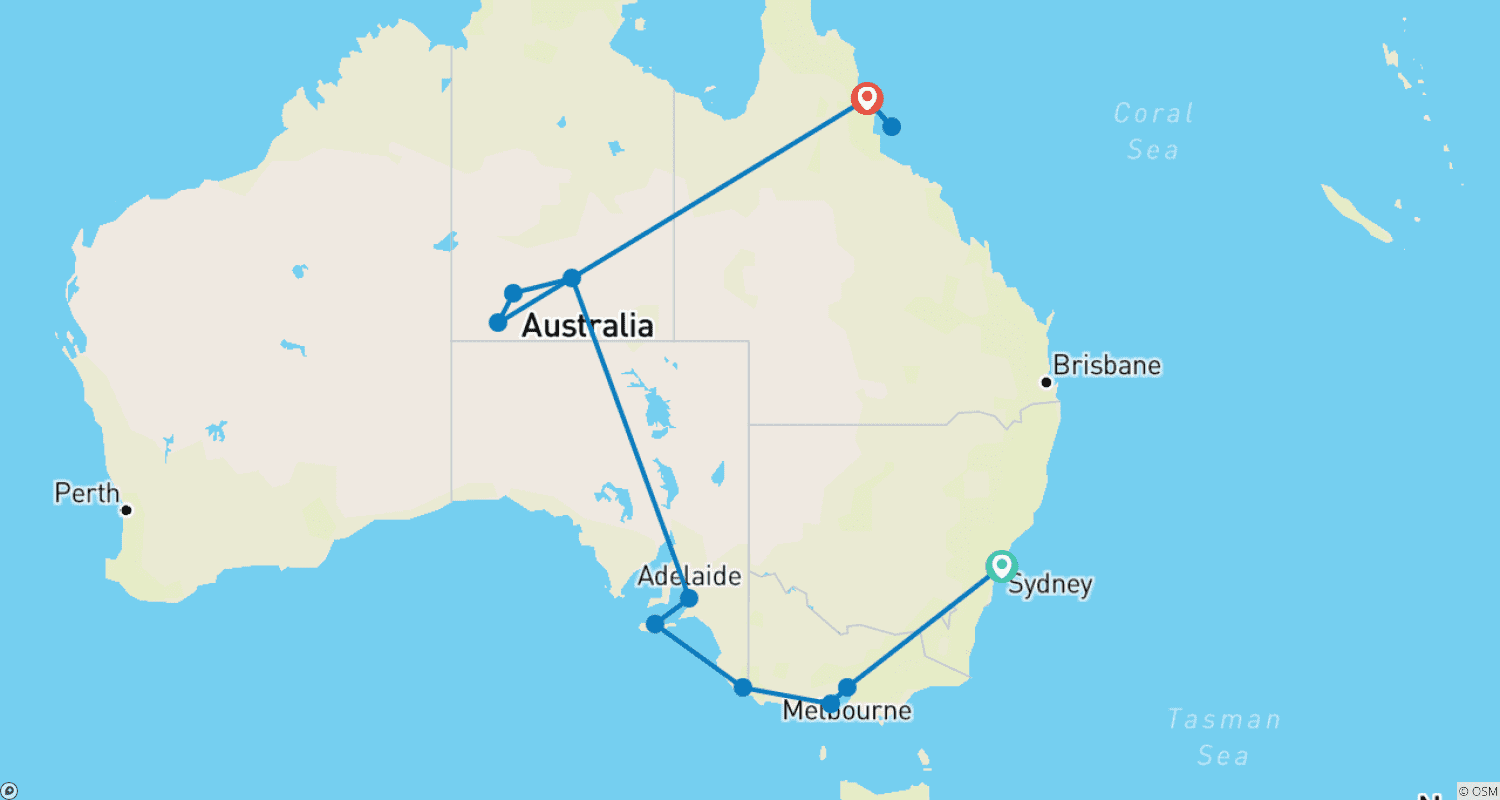 Mapa do percurso de Highlights of Australia
