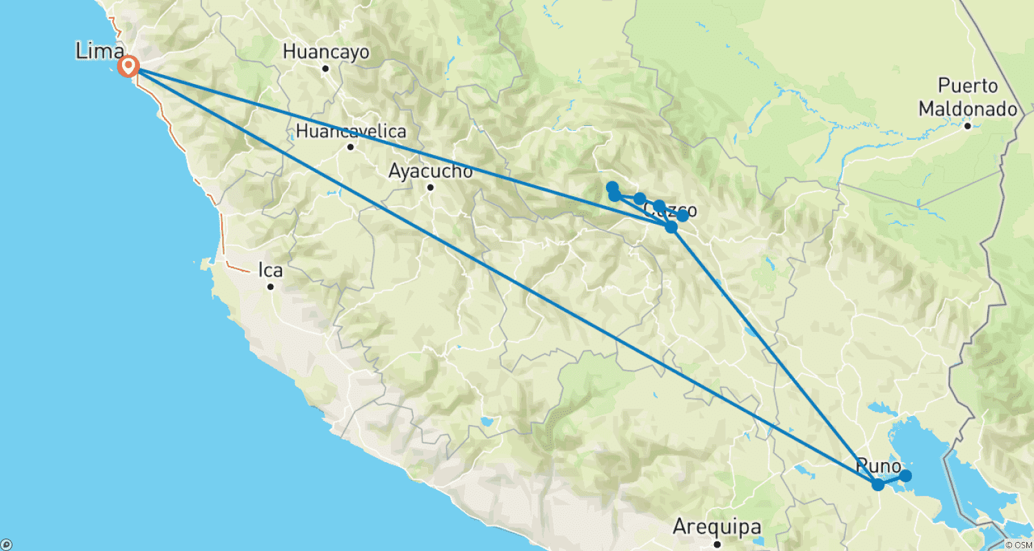 Mapa trasy: Peru: Machu Picchu and Lake Titicaca  (Lima to Puno) (2027)