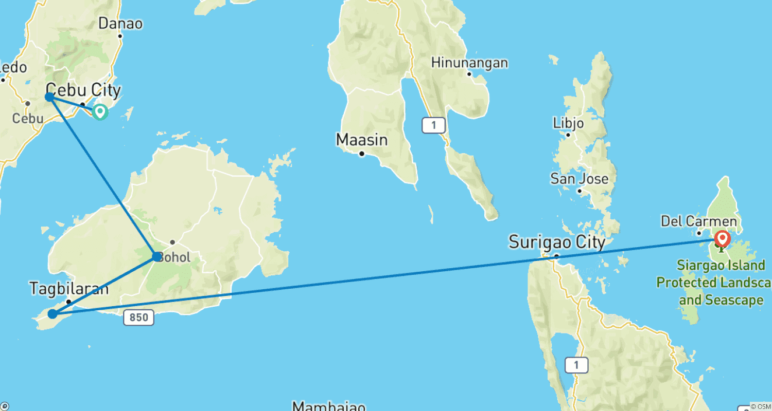 Mapa trasy: Filipiny: Rejs po wyspach - Tropikalne cuda i klejnoty (9 destynacji)