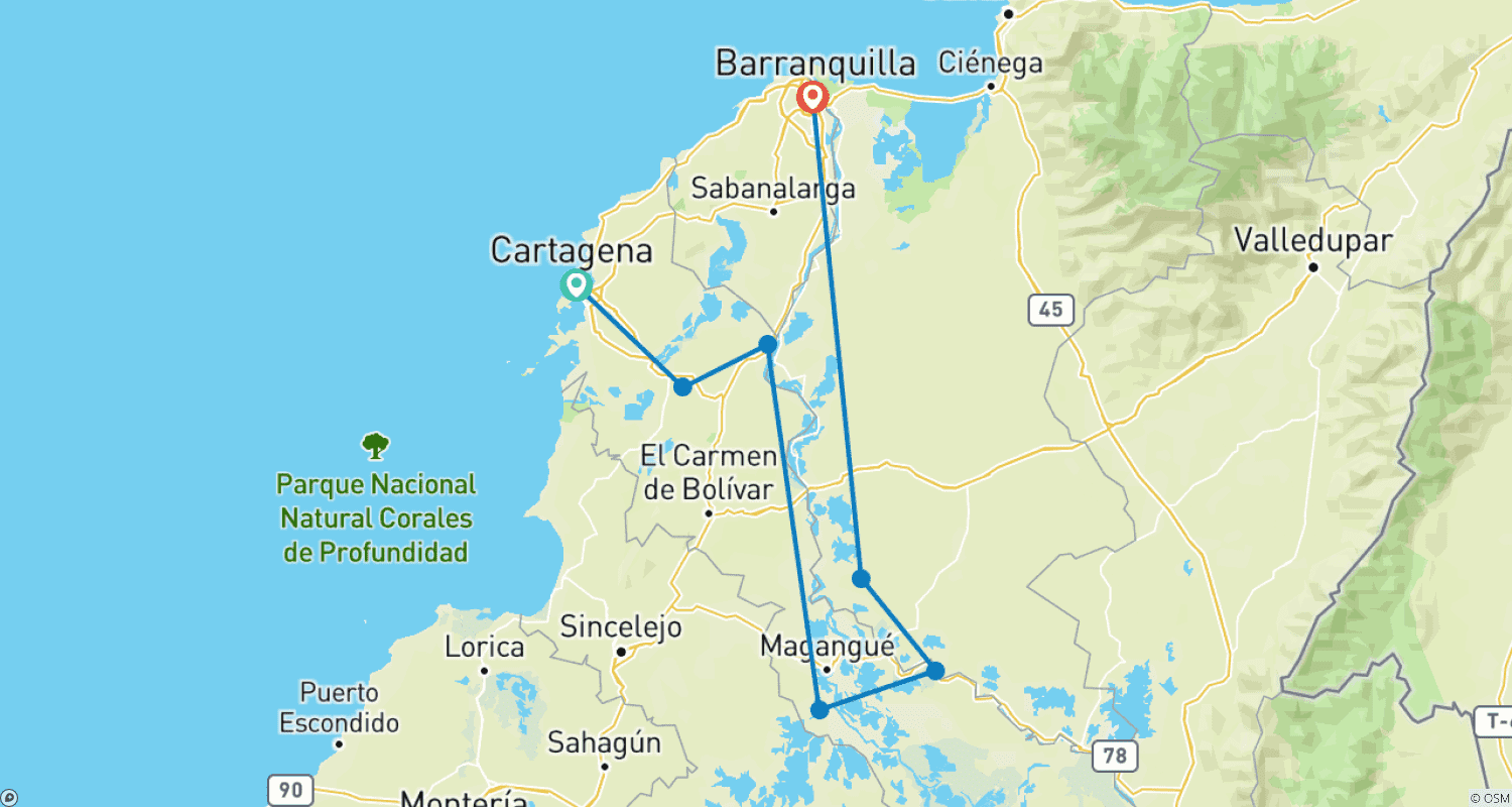 Wonders of Colombia 2026のルートマップ