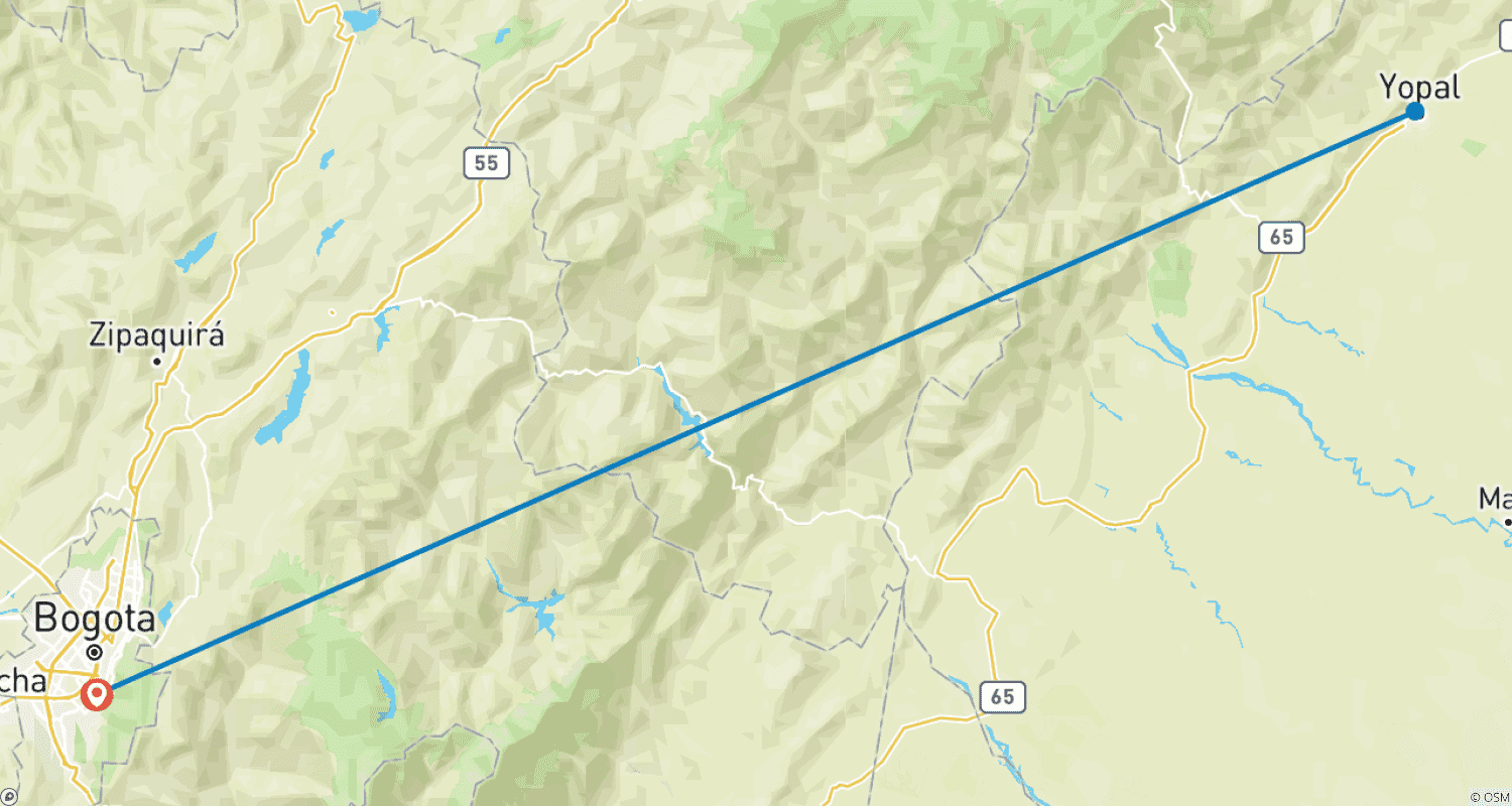 Mapa trasy: 4-dniowe safari dzikiej przyrody w Llanos – Rezerwat Przyrody Guanapalo