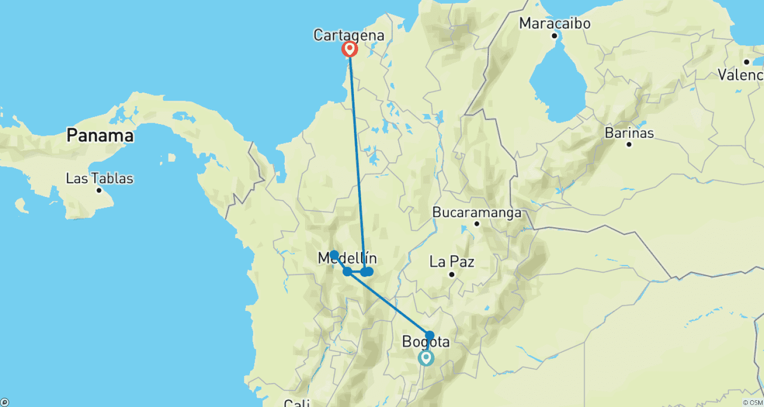 Mapa trasy: Odkrycie Kolumbii