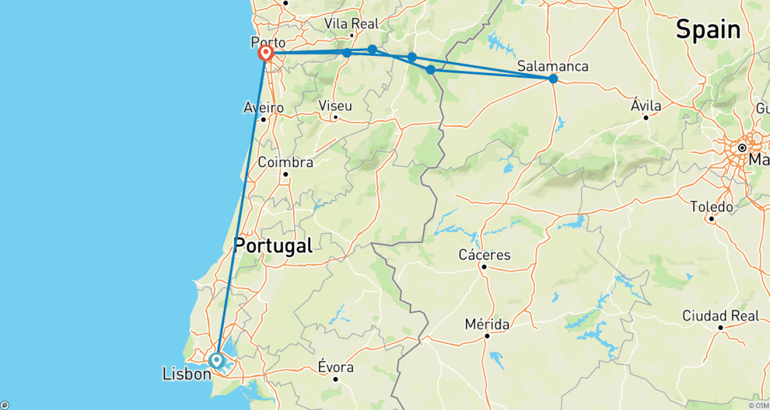 Mapa trasy: Lisbon & Secrets of the Douro