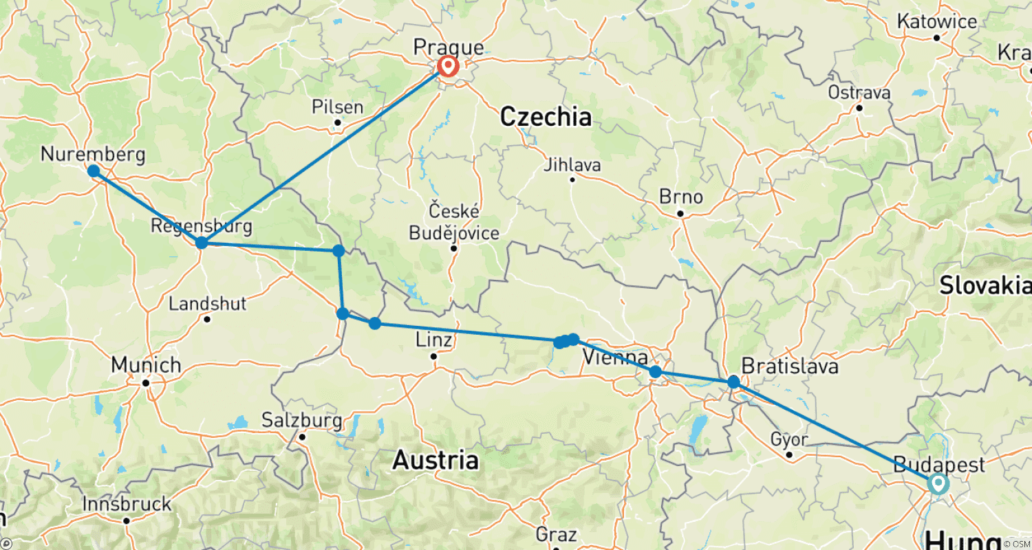 Mapa trasy: Danube Delights & Classic Prague