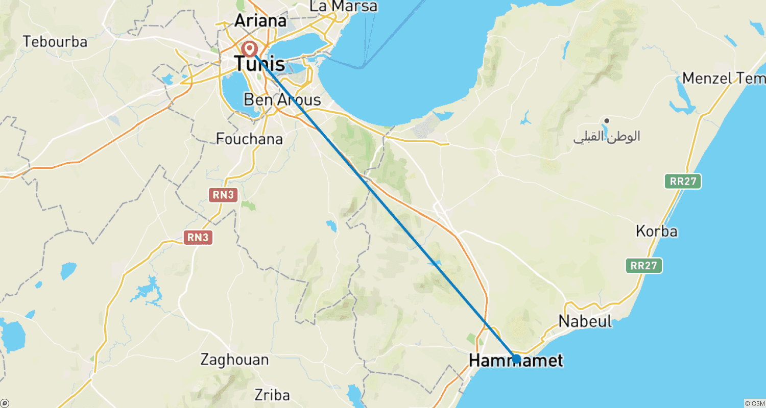 Mapa trasy: 4 weeks - All inclusive Tunisia Beach Stay