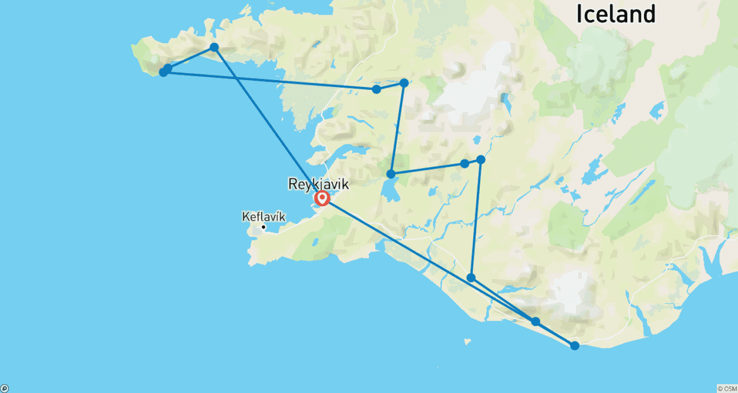 خريطة مسار 4 Days Private Golden Circle, South Coast and Snæfellsnes (Summer)