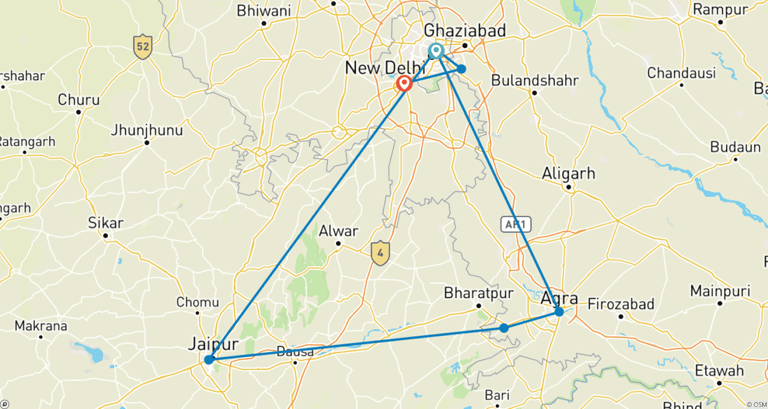 Mapa do percurso de De Deli: Excursão Privada de Luxo de 5 Dias ao Triângulo Dourado com Hotéis 5 Estrelas