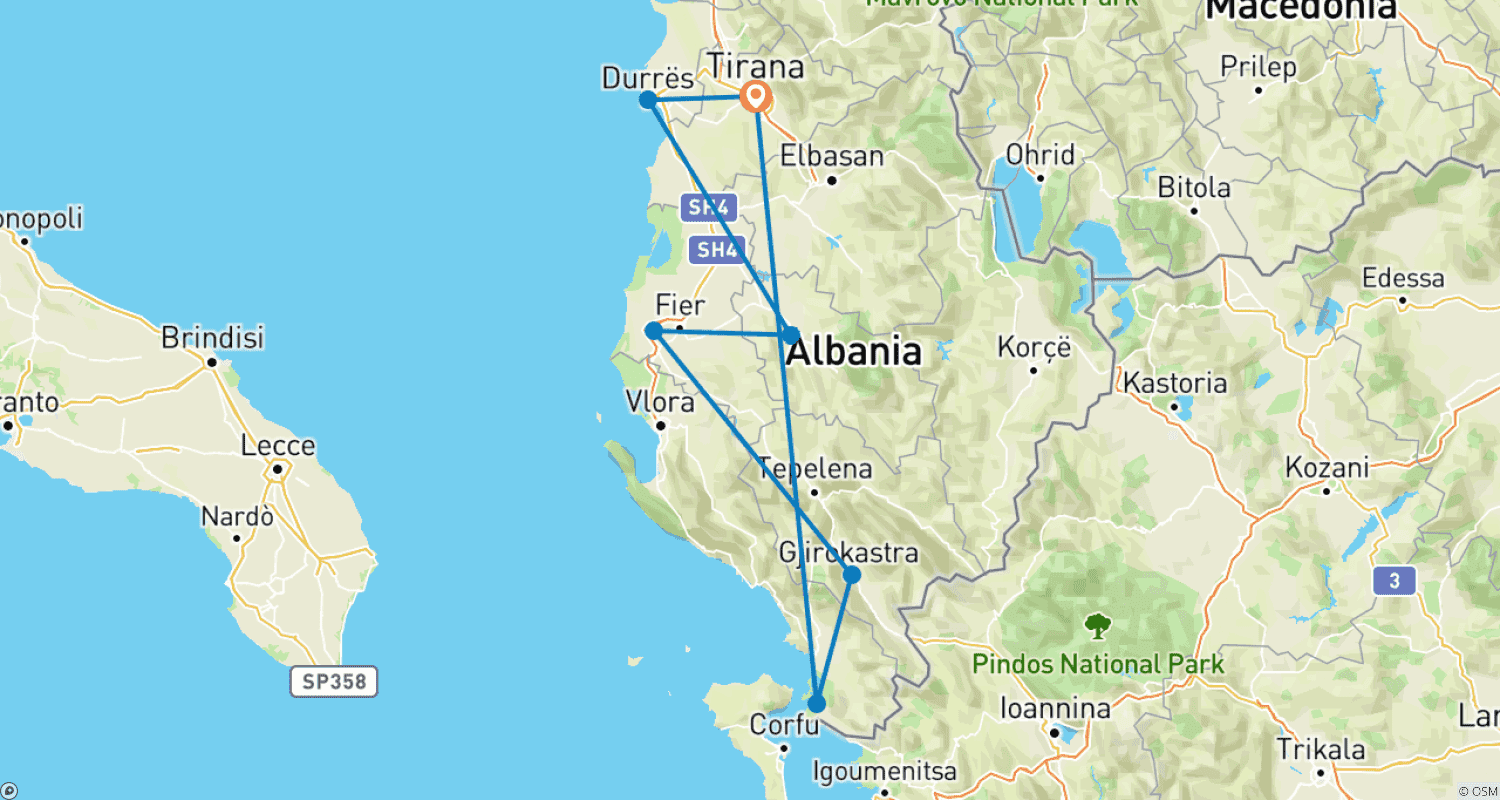 Mapa trasy: Obiekty Dziedzictwa UNESCO w Albanii podczas 3-dniowej prywatnej wycieczki