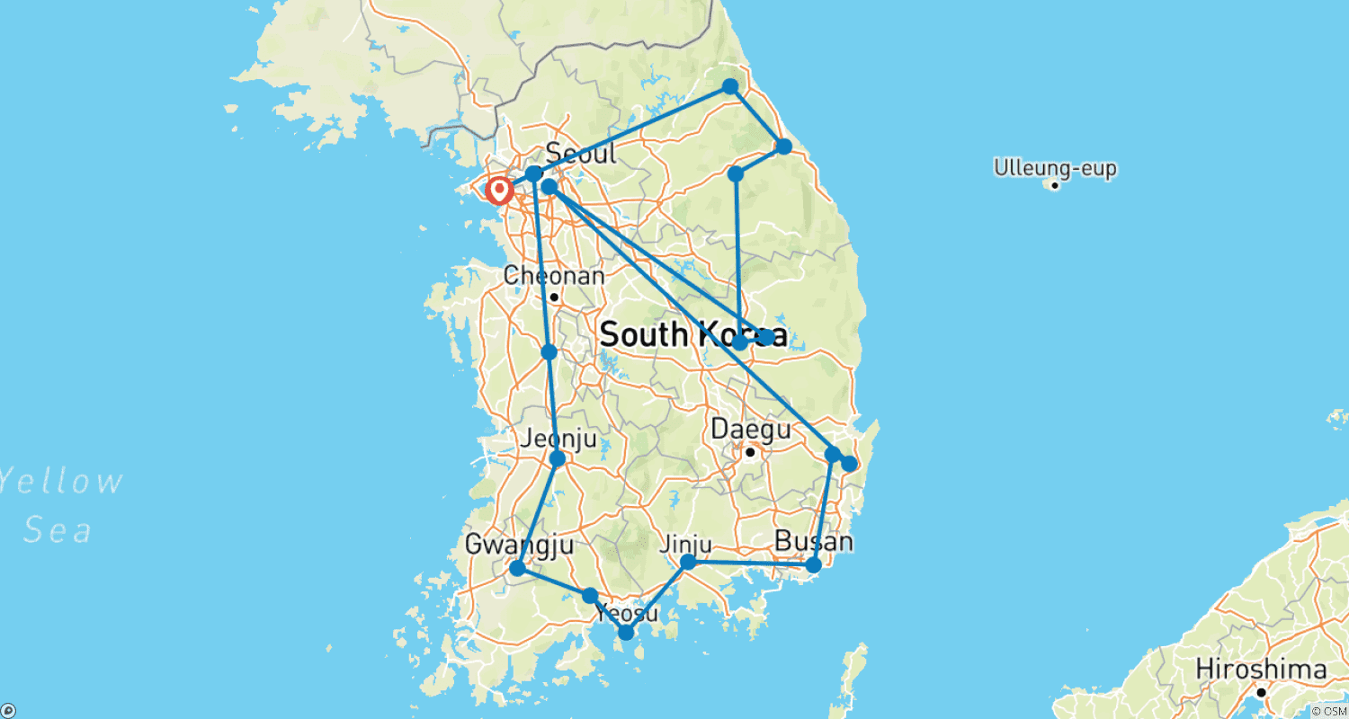 Mapa trasy: Południowokoreańska Złota Trasa 8D/7N