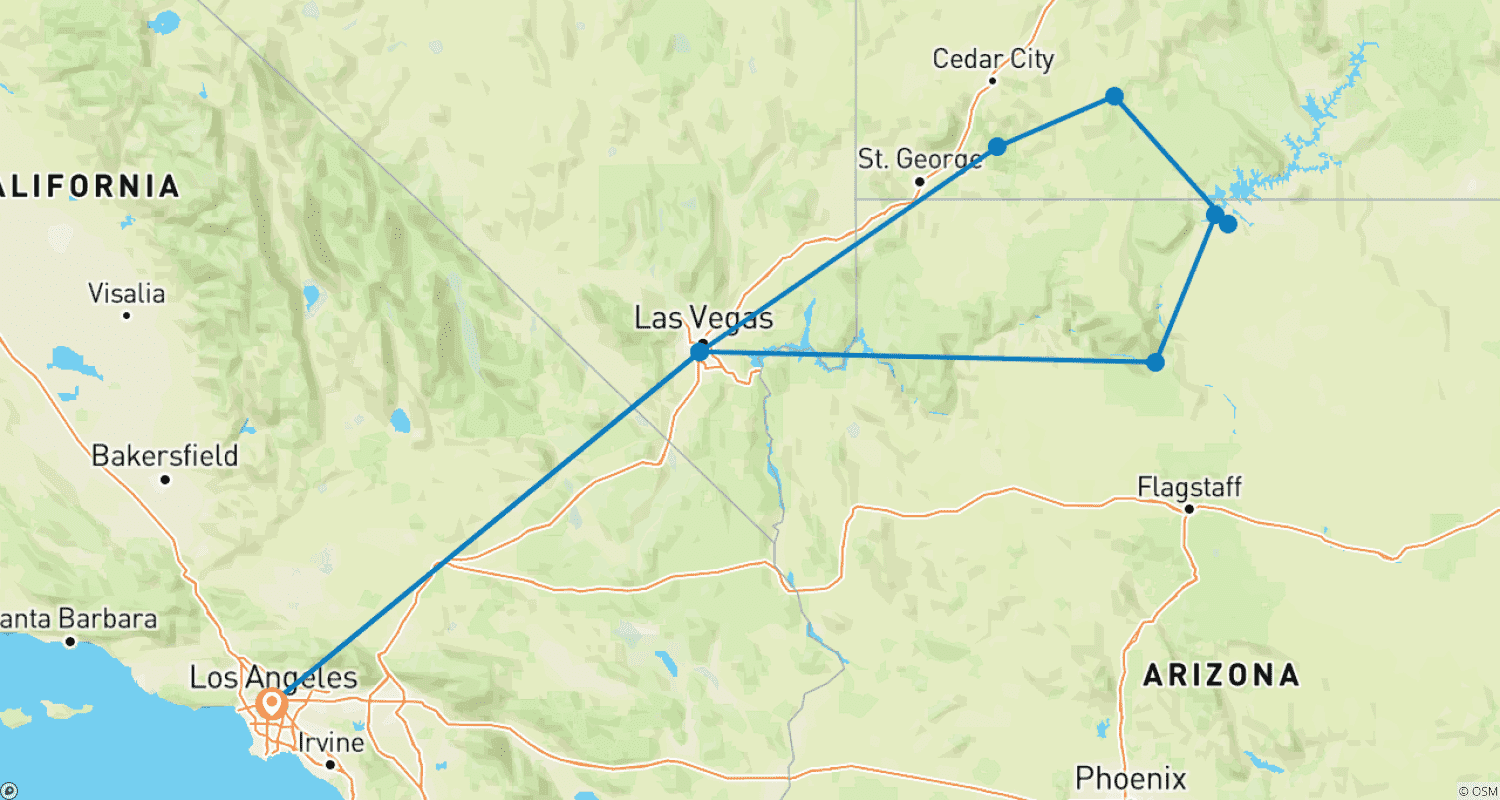 Western Deserts 4D/3N (From Los Angeles)のルートマップ