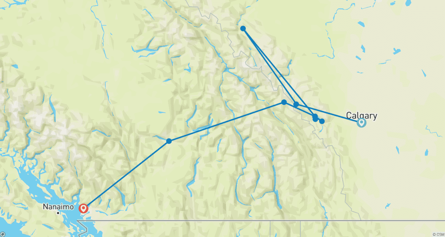 Mapa do percurso de As Montanhas Rochosas do Canadá (8 Dias) (11 destinos)