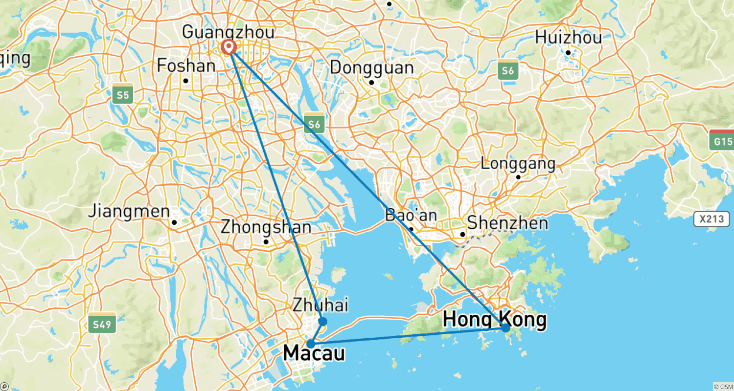 Mapa trasy: 7 Days China Guangdong Macao Hong Kong Greater Bay Area Tour (private guide & driver)
