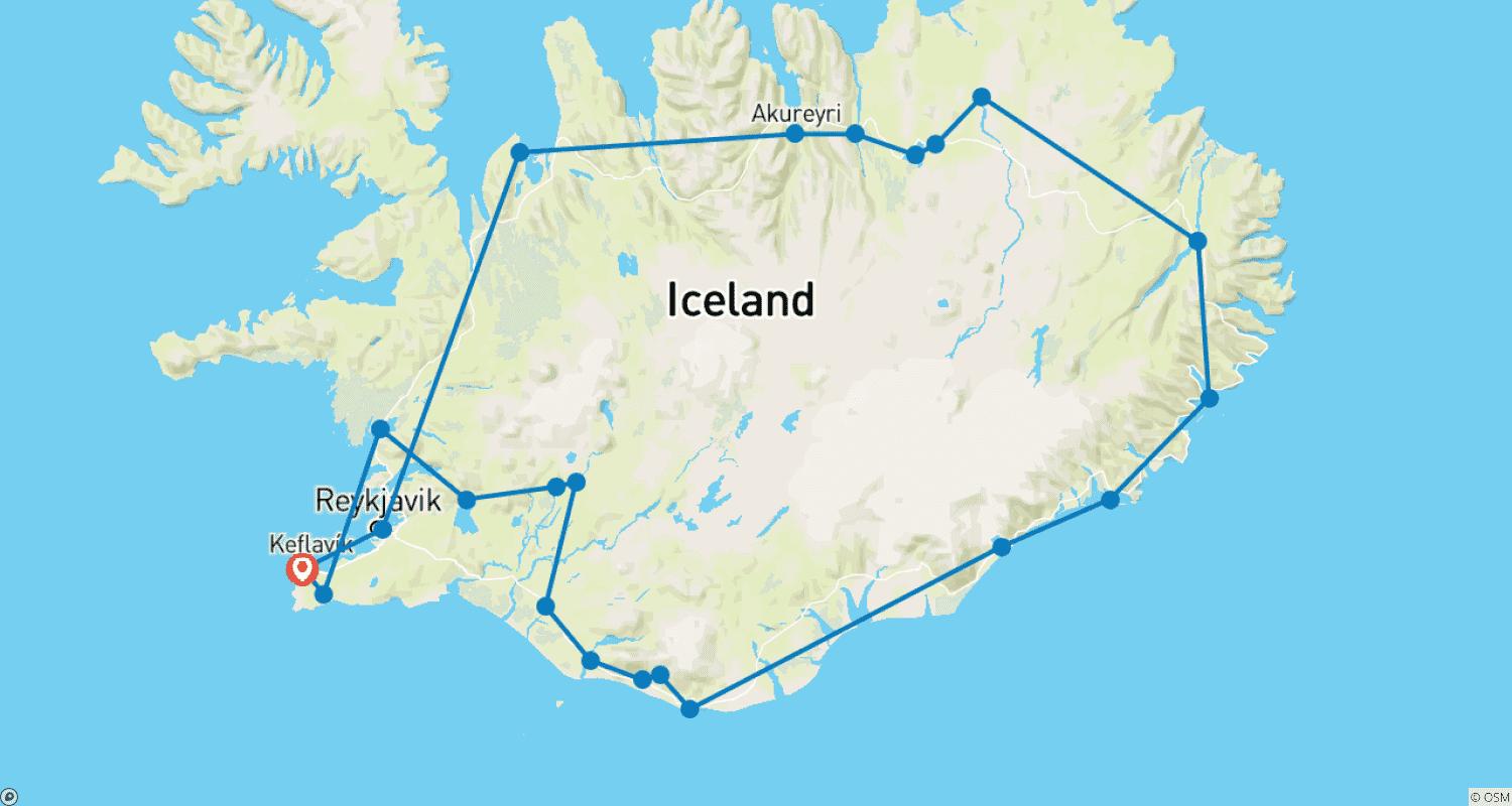 8 Days Private Around Iceland | Ring-Road Tour (Summer)のルートマップ