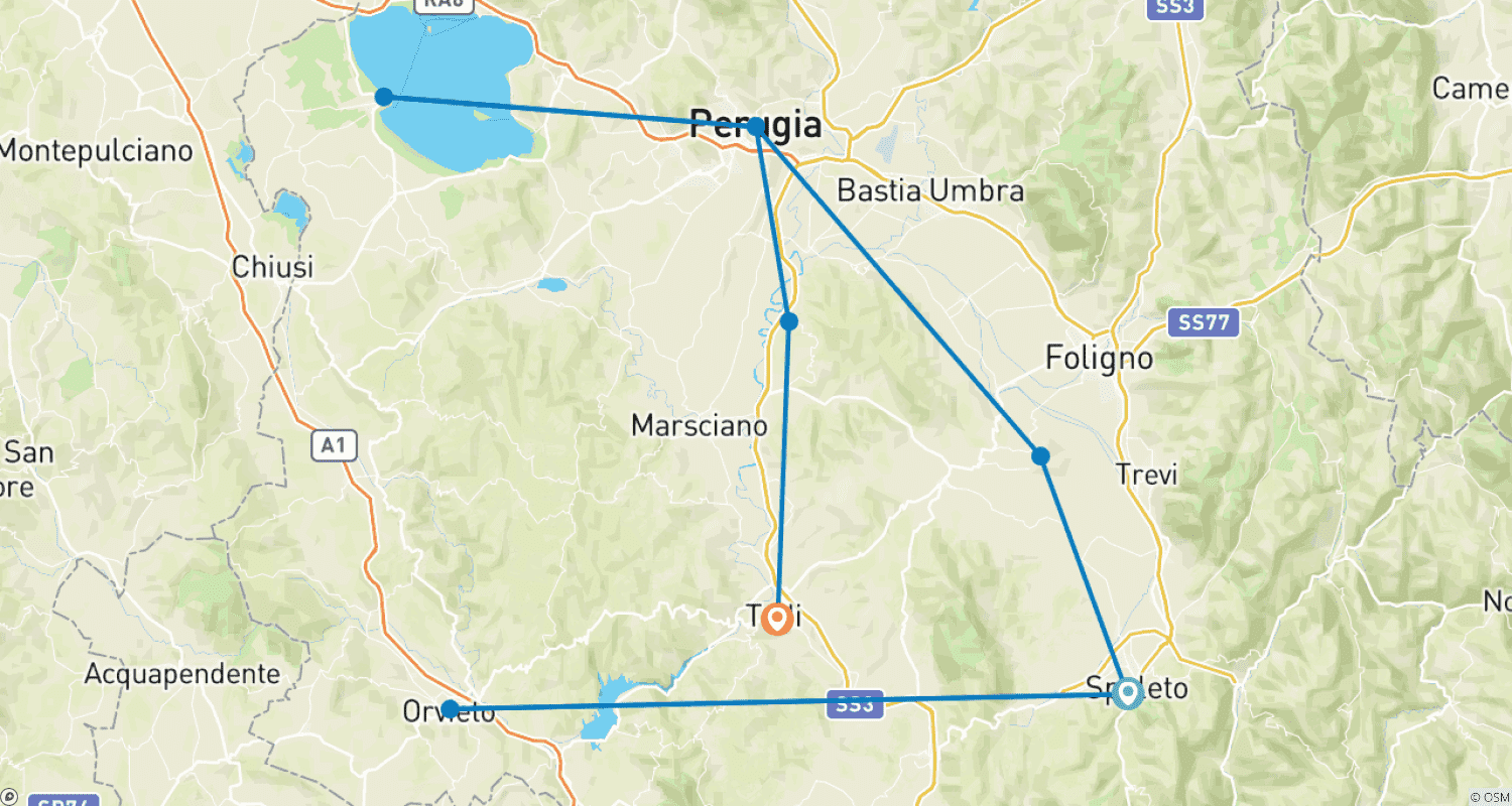 خريطة مسار Hilltowns of Umbria, Self-Drive