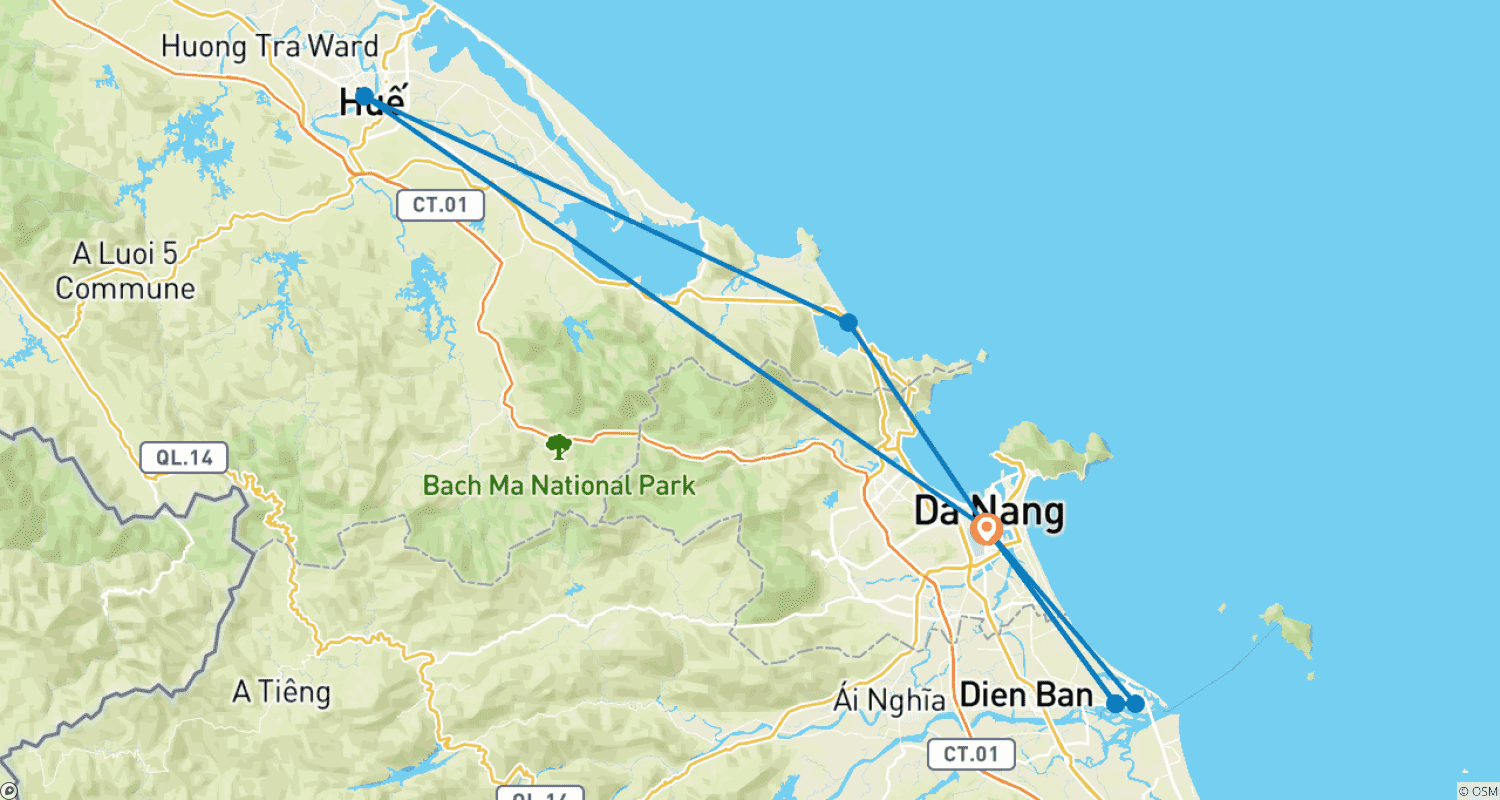 خريطة مسار 6 Days Central of Vietnam: Danang - Hoi An - Hue