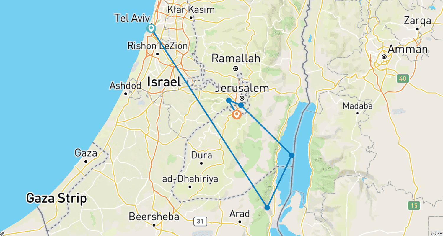 Mapa trasy: Jerusalem & Dead Sea City Break