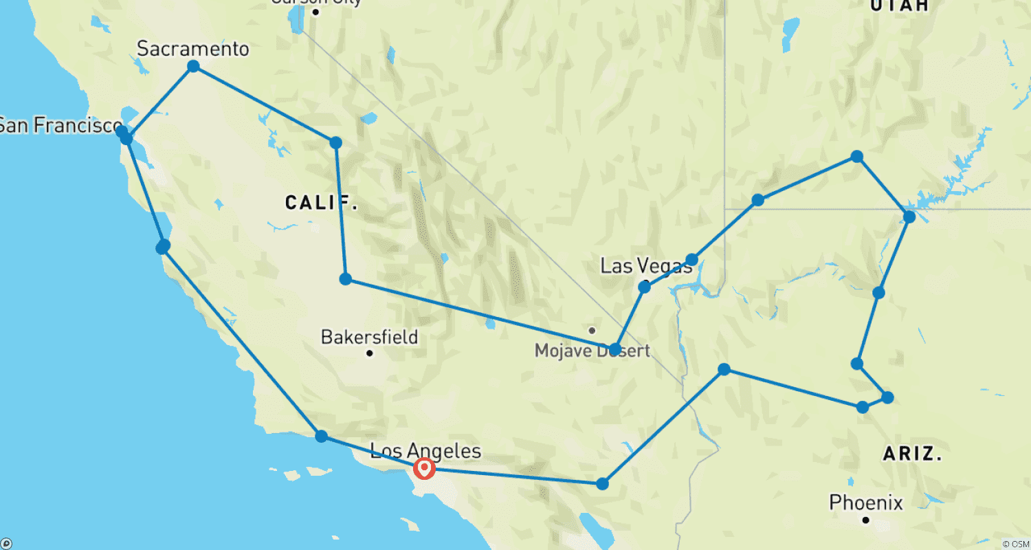 Mapa do percurso de O Oeste Americano