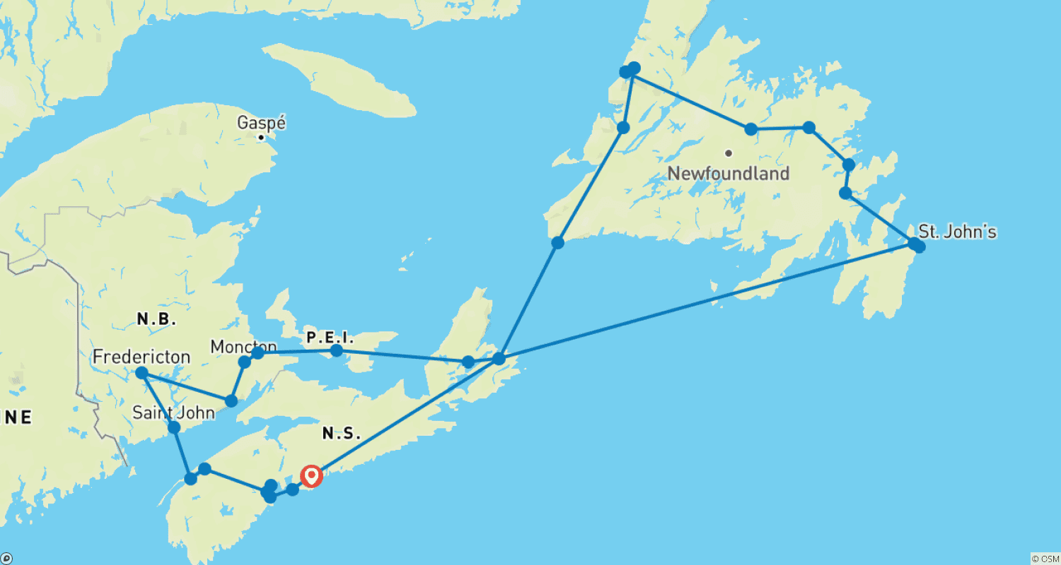 خريطة مسار Classic Atlantic Canada