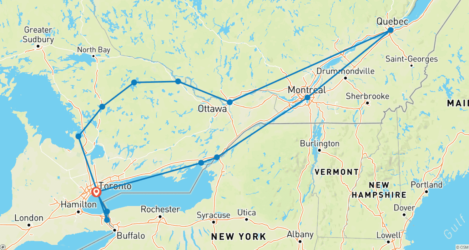Mapa trasy: Eastern Canada (12 nights)