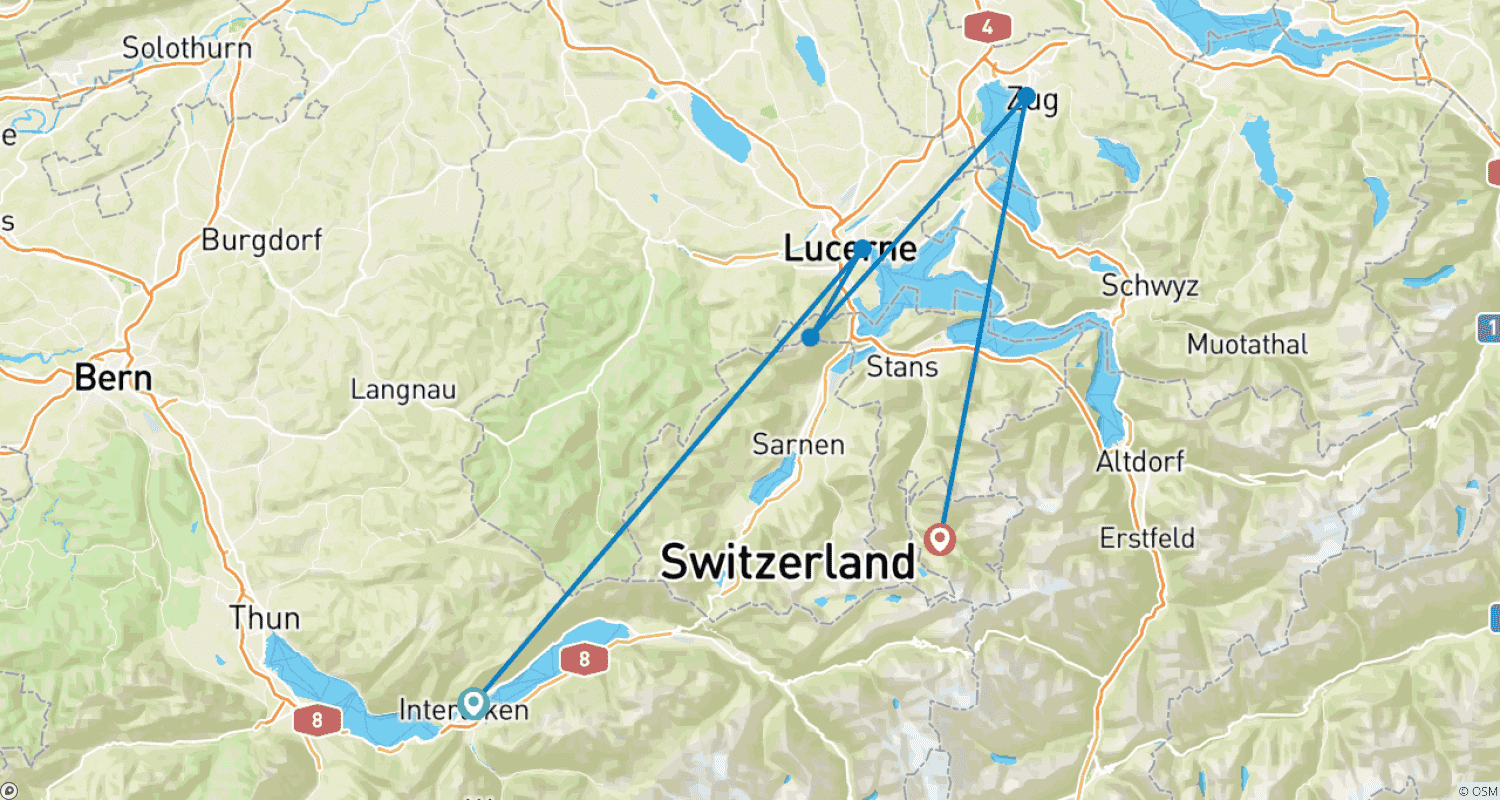 خريطة مسار Top of Europe and Titlis